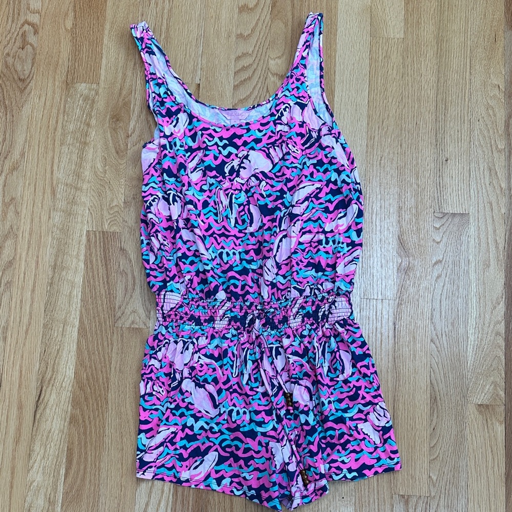 Lilly Pulitzer Pink and Blue Lobstah roll tala romper size medium